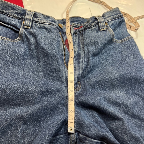 Woolrich Red Flannel Lined BLUE JEANS 36/34 MENS Denim Relaxed Fit Outdoor WORK - Picture 8 of 16